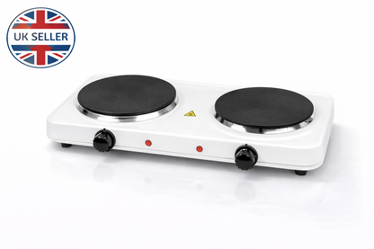 2500W Double Electric Hot Plate | Dual Thermostat | 2 Rings | Overheat Protection | White or Black