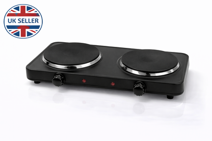 2500W Double Electric Hot Plate | Dual Thermostat | 2 Rings | Overheat Protection | White or Black