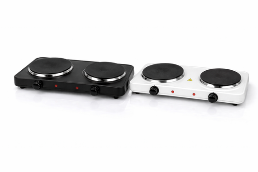 2500W Double Electric Hot Plate | Dual Thermostat | 2 Rings | Overheat Protection | White or Black