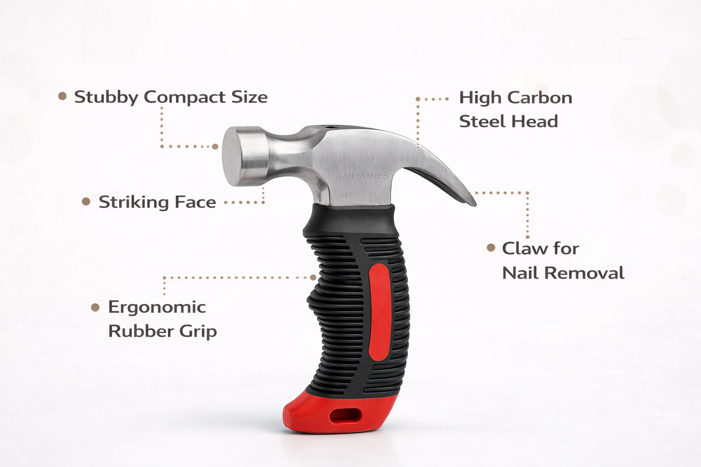 Mini Stubby Claw Hammer 8oz  | Compact Steel Head | Bi-Material Ribbed Grip | Tight Spaces & Home DIY