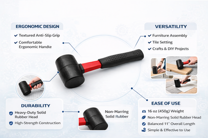 Rubber Mallet with Fiberglass Handle | 8oz, 16oz & 32oz | Non-Marking Head for Flooring, Woodwork & General Repairs
