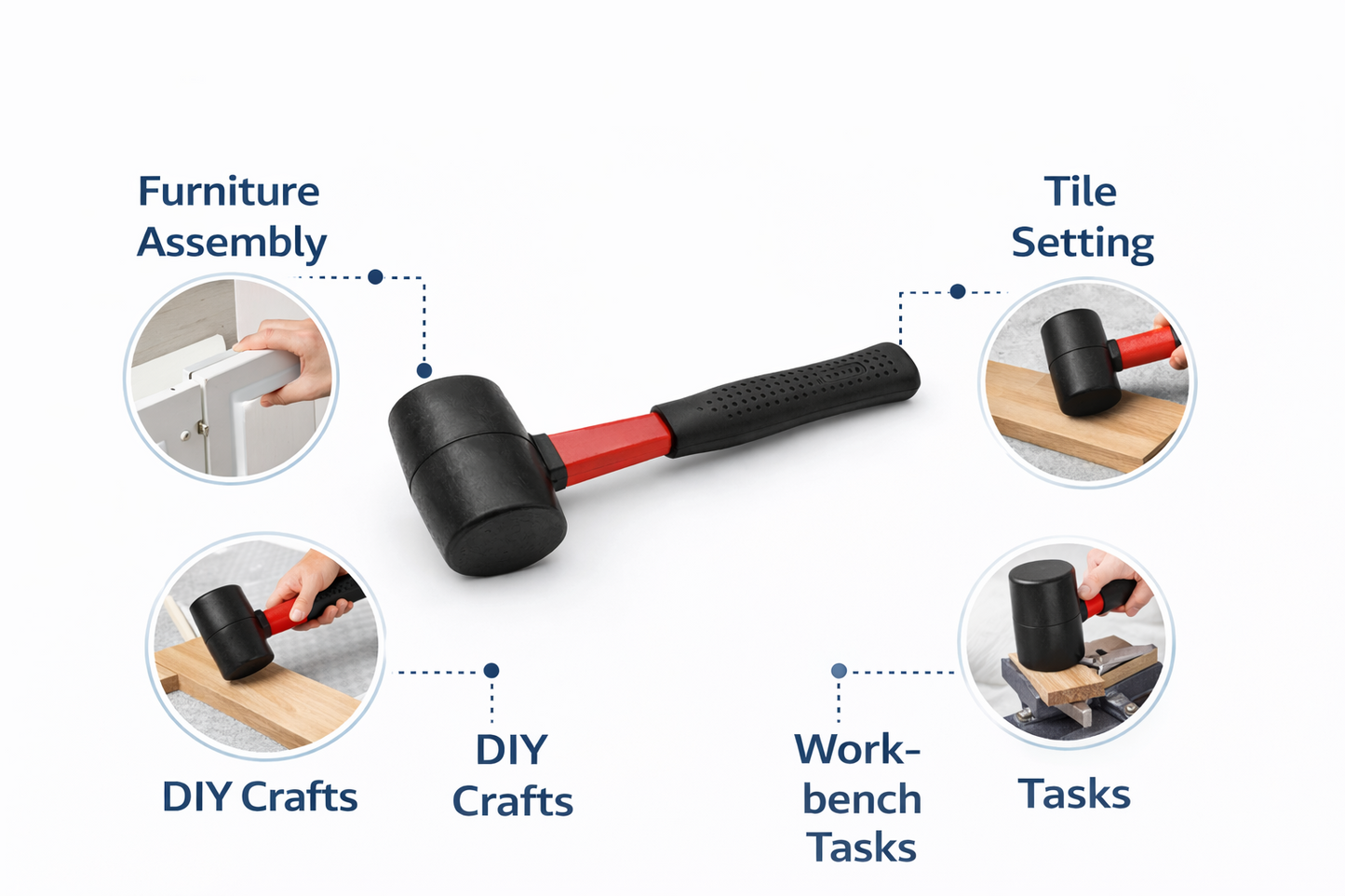 Rubber Mallet with Fiberglass Handle | 8oz, 16oz & 32oz | Non-Marking Head for Flooring, Woodwork & General Repairs