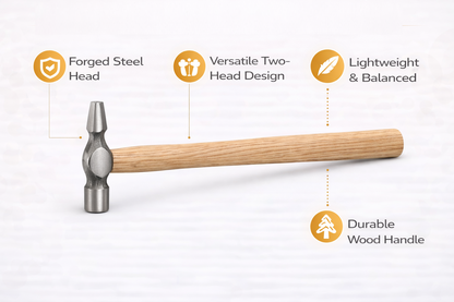 13 Inch Pin Hammer with Drop Forged Steel Head & Hardwood Handle | 325mm | For Pins, Tacks & Fine Joinery