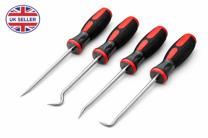 4pc Pick and Hook Set | Straight, Angled, Full Hook & 90° Pick | O-Ring, Seal & Split Pin Removal Tool Kit