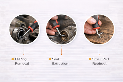 4pc Pick and Hook Set | Straight, Angled, Full Hook & 90° Pick | O-Ring, Seal & Split Pin Removal Tool Kit