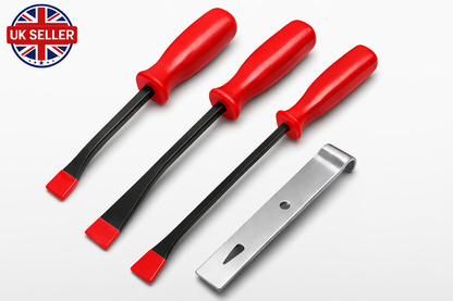 4pc Pry Bar Set | Hardened Steel & Black Oxide Finish | 300mm, 200mm, 100mm & Flat Bar | Anti-Rust Workshop Tools