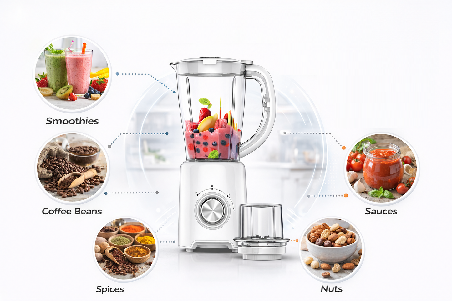 500W 2-in-1 Blender Grinder | 1.5L Jug | 2 Speed + Pulse | Coffee Grinder | White or Black