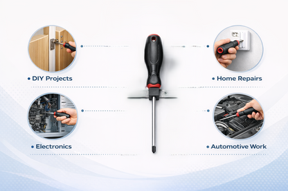 4 Piece Screwdriver Set | CR-V Steel | Magnetic Tips | Anti-Slip Grip | Wall-Mount Rack Included
