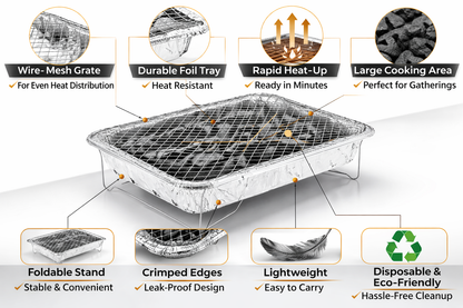 Jumbo 1kg Disposable Instant BBQ | No Fire-Lighters | 1.5 Hour Burn | Camping Beach Parties