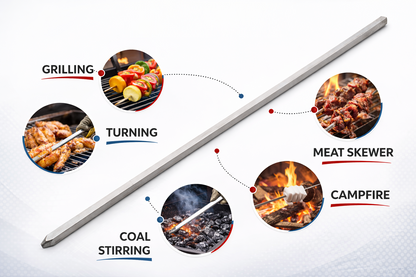 24 Inch BBQ Skewers | Stainless Steel | Flat Blade Anti-Spin | Reusable | 8mm or 10mm Width