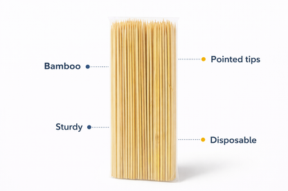 Bamboo Skewers 25cm 150 Pack | Extra Thick | Single Point | Non-Porous | BBQ Oven Party Use