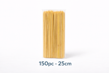Bamboo Skewers 25cm 150 Pack | Extra Thick | Single Point | Non-Porous | BBQ Oven Party Use