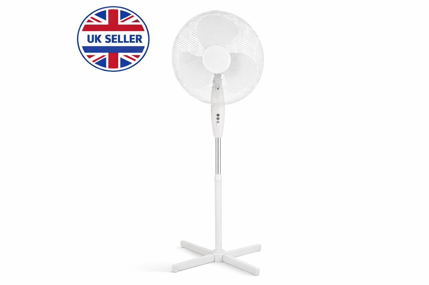 16 Inch Oscillating Stand Fan with cross leg Base | 3 Speed Silent Pedestal Fan | White & Black | 40cm UK Plug