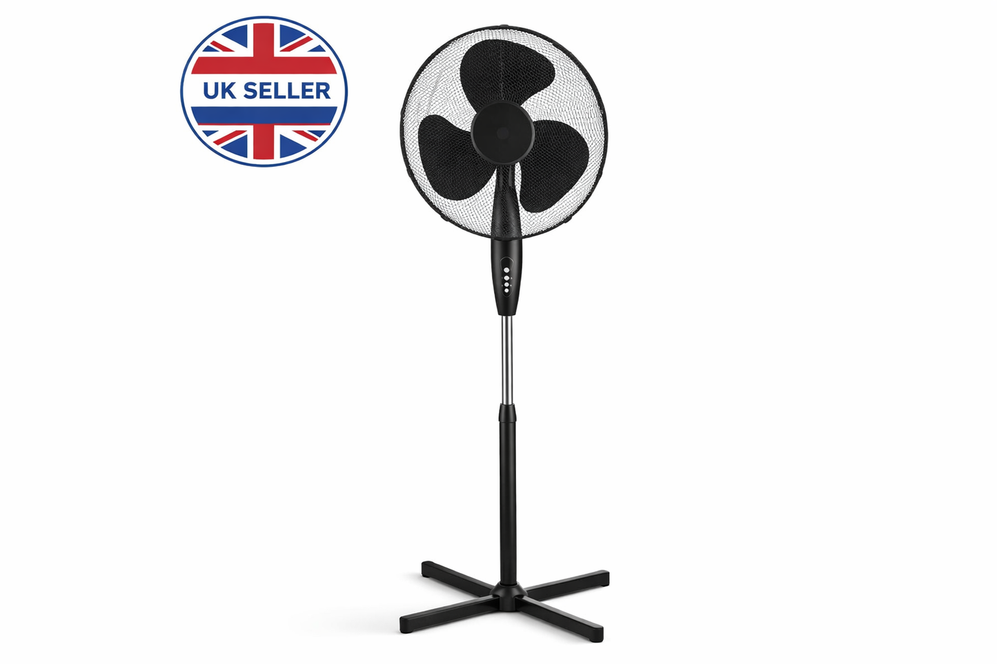 16 Inch Oscillating Stand Fan with cross leg Base | 3 Speed Silent Pedestal Fan | White & Black | 40cm UK Plug