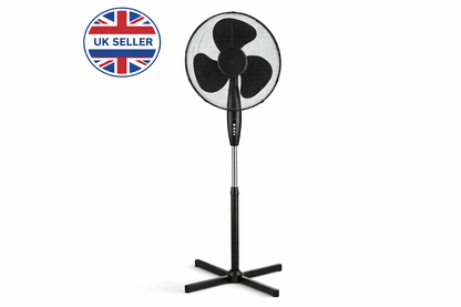 16 Inch Oscillating Stand Fan with cross leg Base | 3 Speed Silent Pedestal Fan | White & Black | 40cm UK Plug