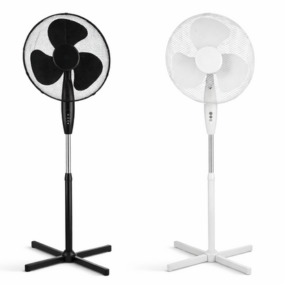 16 Inch Oscillating Stand Fan with cross leg Base | 3 Speed Silent Pedestal Fan | White & Black | 40cm UK Plug