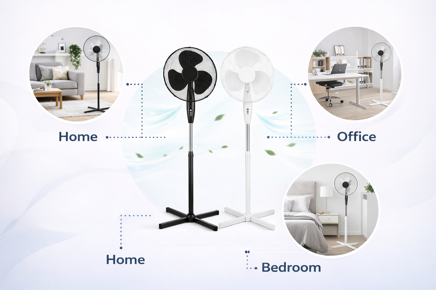 16 Inch Oscillating Stand Fan with cross leg Base | 3 Speed Silent Pedestal Fan | White & Black | 40cm UK Plug