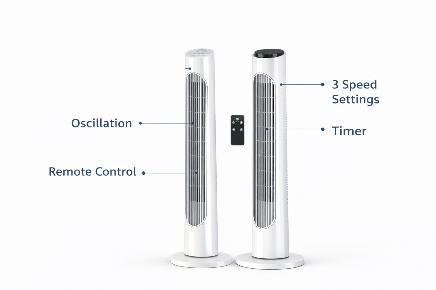 29 Inch Oscillating Tower Fan with Timer | 3 Speed Silent Tower Fan | With or Without Remote | 74cm UK