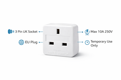 Pack of 1 and 2 EU Travel Plug Adaptor – UK 3 Pin to European 2 Round Pin Socket 10A 250V Holiday Travel Adaptor for Europe