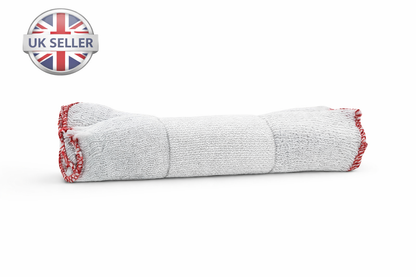 Dish Cloths Pack of 10 | White Cotton Mesh | Red Border | Machine Washable | Kitchen Cleaning