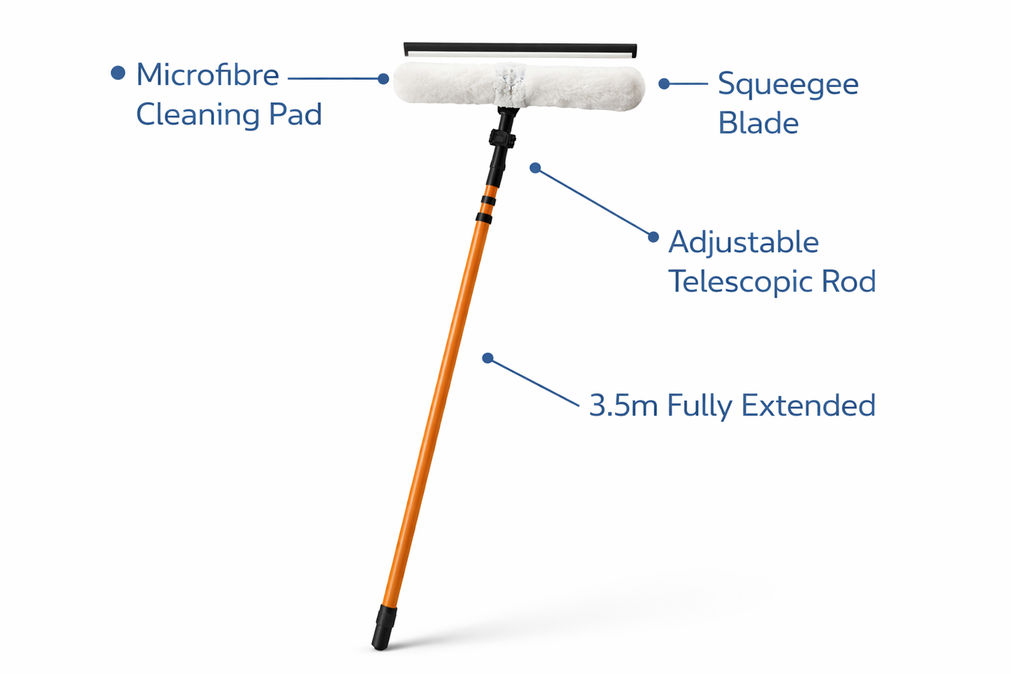 3.5M Telescopic Window Cleaning Kit – Extendable Pole with Washer Head and Squeegee Blade for High Windows Upstairs Outside