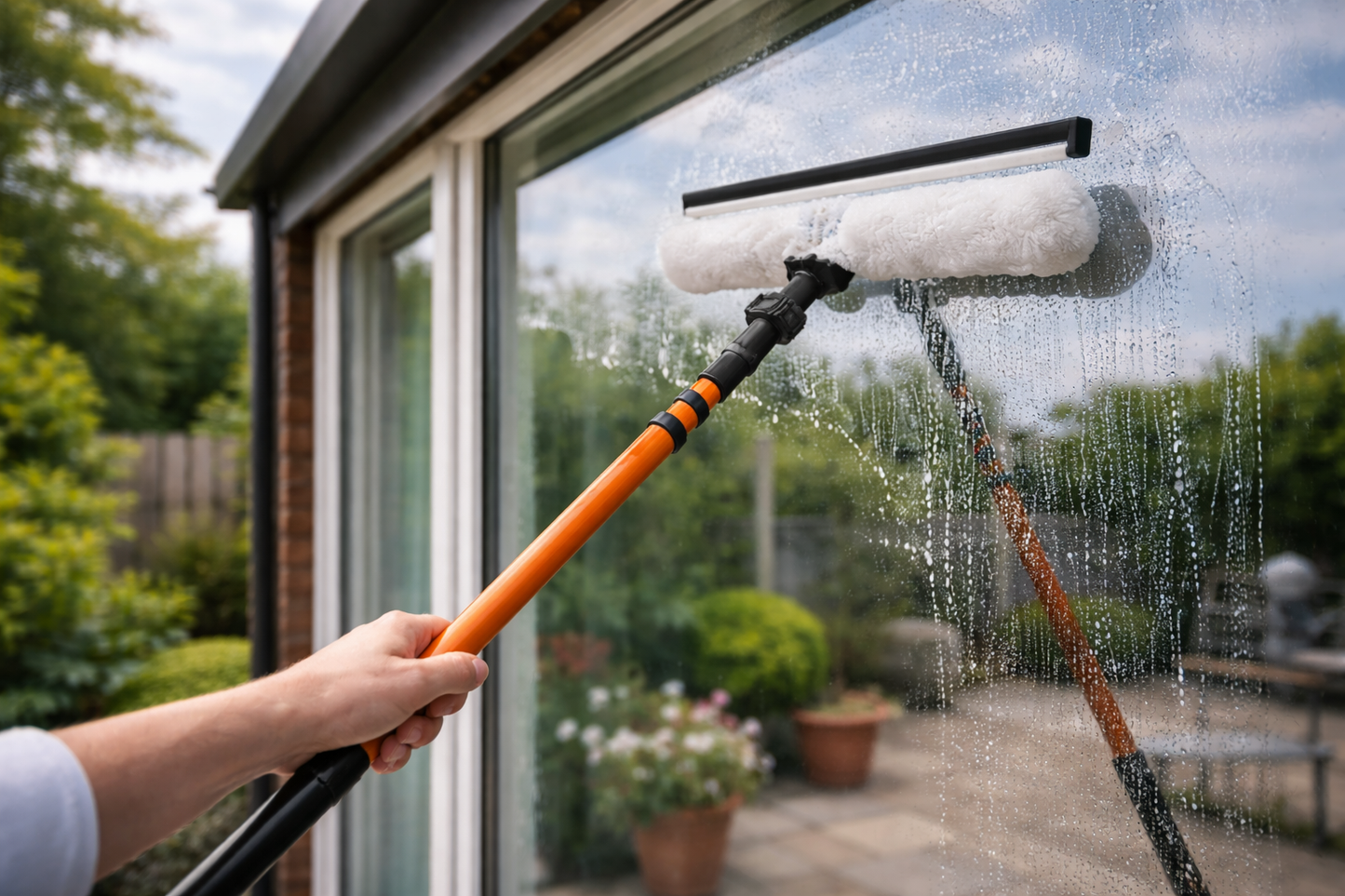 3.5M Telescopic Window Cleaning Kit – Extendable Pole with Washer Head and Squeegee Blade for High Windows Upstairs Outside