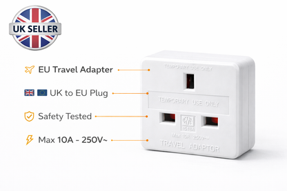Pack of 1 and 2 EU Travel Plug Adaptor – UK 3 Pin to European 2 Round Pin Socket 10A 250V Holiday Travel Adaptor for Europe