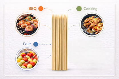 50 Pack Bamboo Skewers 35cm 14 Inch – Long Wooden BBQ Skewers for Kebab Grill Fruit Chocolate Fountain Salad Display