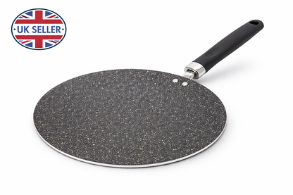 26cm & 30cm Marble Effect Non-Stick Tawa Crepe Pan – Reinforced Aluminium Concave Griddle with Stay-Cool Handle