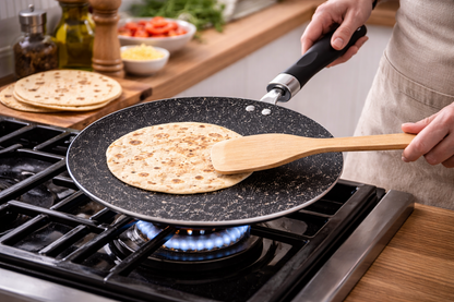 26cm & 30cm Marble Effect Non-Stick Tawa Crepe Pan – Reinforced Aluminium Concave Griddle with Stay-Cool Handle