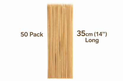50 Pack Bamboo Skewers 35cm 14 Inch – Long Wooden BBQ Skewers for Kebab Grill Fruit Chocolate Fountain Salad Display