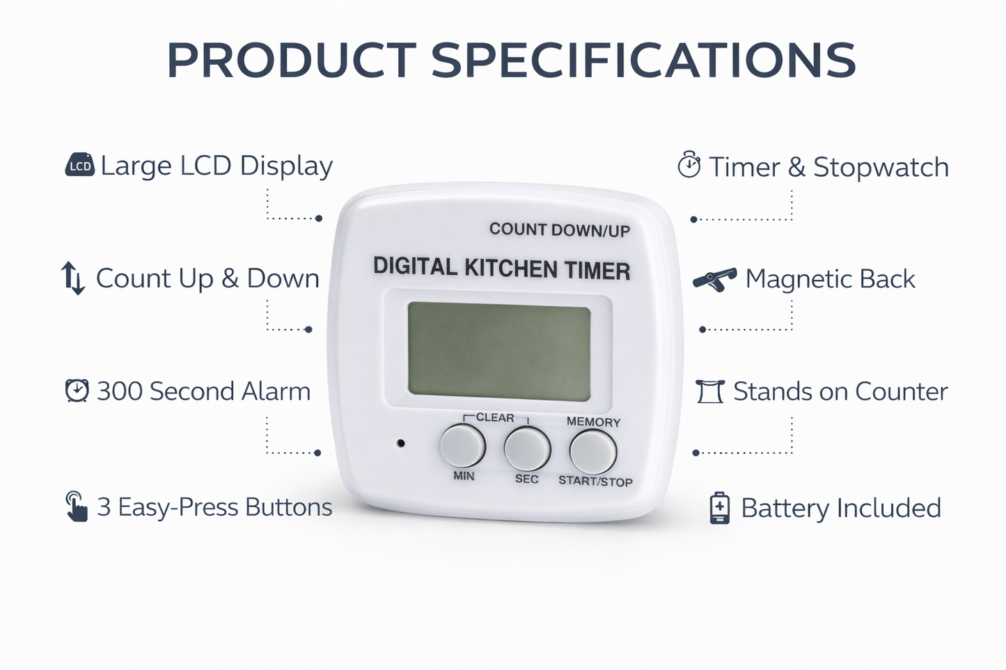 Digital Kitchen Timer with Count Down & Count Up – LCD Display Memory Function Timer for Cooking & Baking