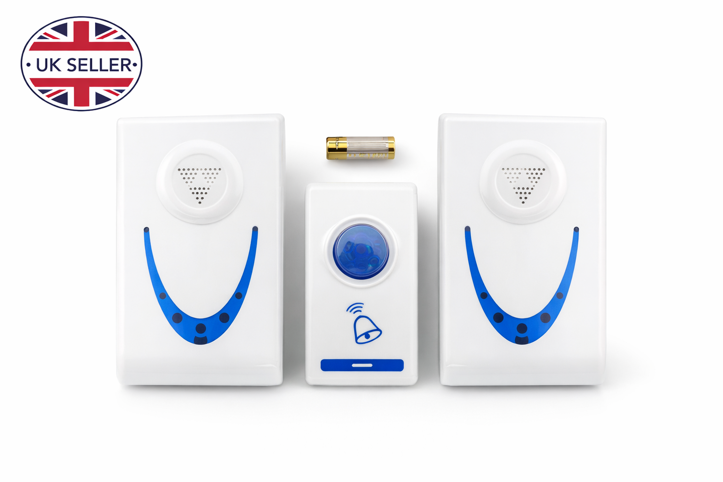 Wireless Doorbell Set with 2 Receivers & Push Button – Battery Operated Door Bell Kit for Home & Office Use