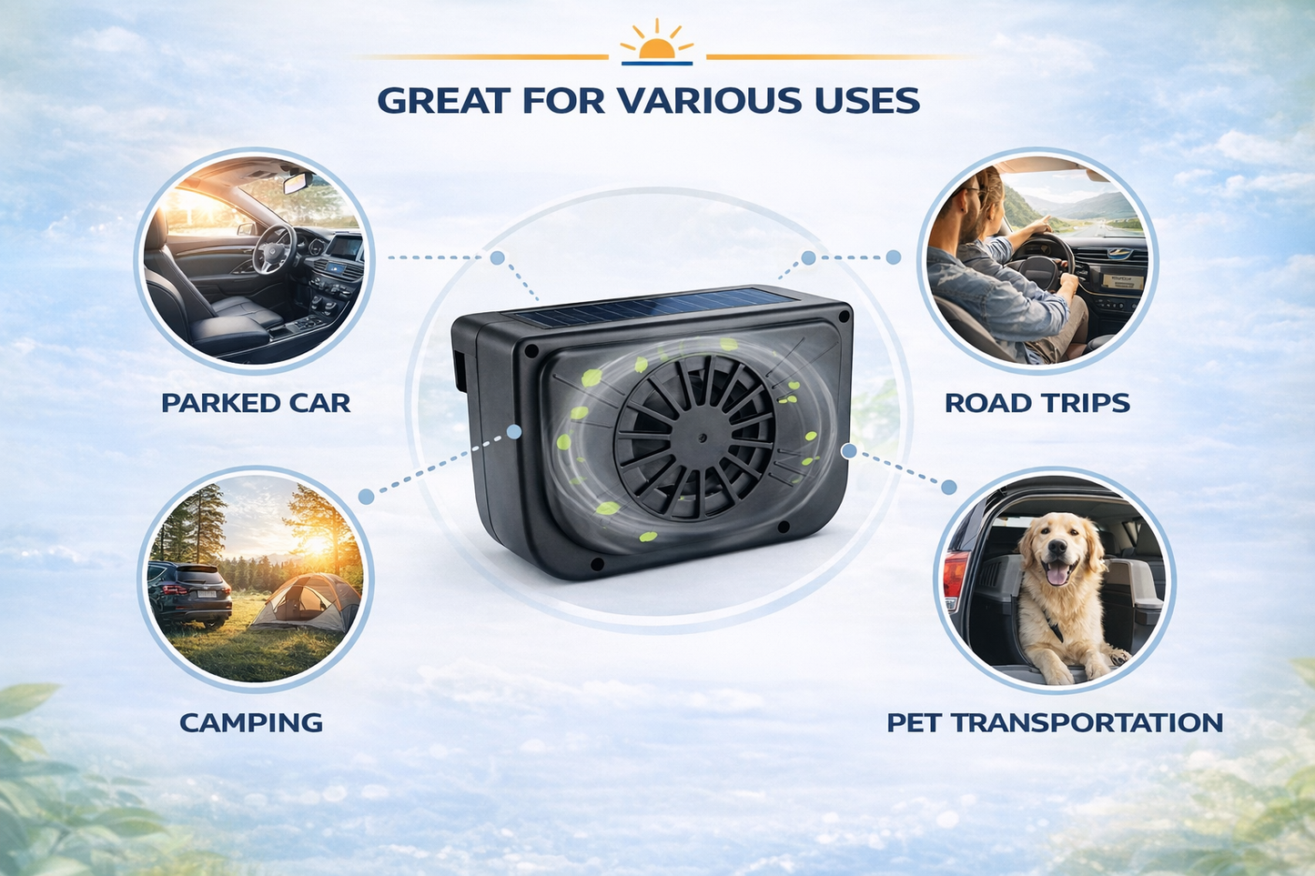 Solar Powered Car Ventilation Fan – 12V Auto Cool Window Vent Fan Keeps Vehicle Interior Cool While Parked