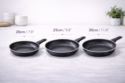 3 Piece Non-Stick Aluminium Frying Pan Set – 20cm 25cm 30cm Pans for Gas Electric & Induction Hob Everyday Cooking