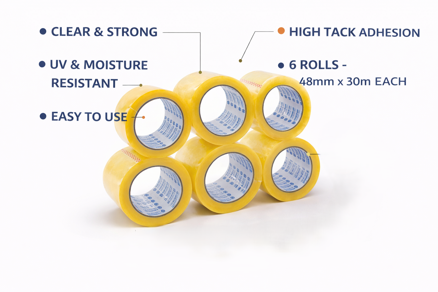 Clear Packing Tape 6 Roll Pack – 48mm x 132m Strong Adhesive Tape for Moving House Boxes & Parcel Sealing