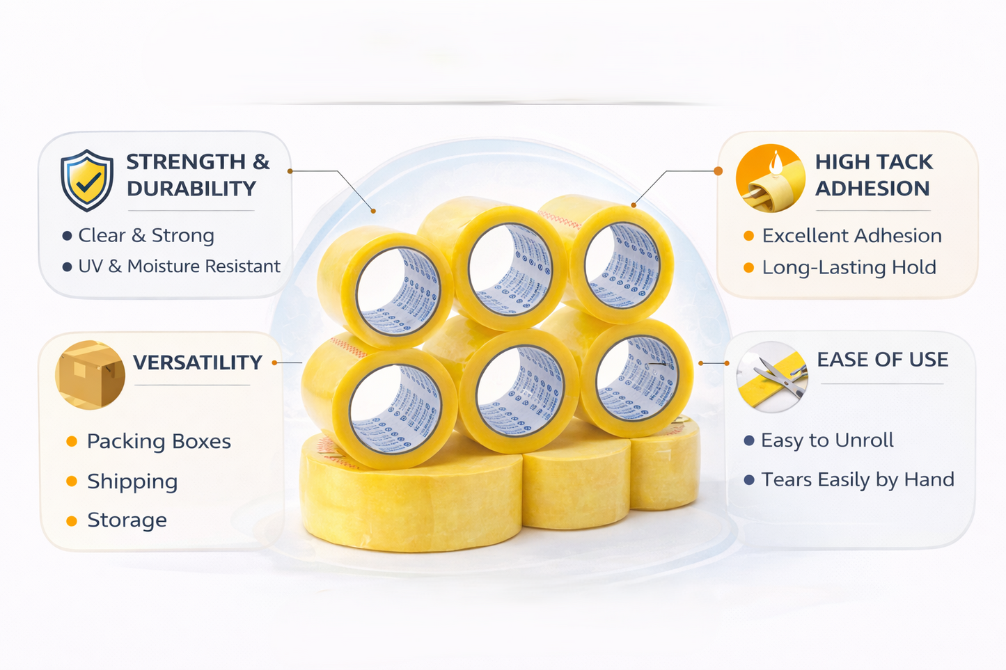 Clear Packing Tape 6 Roll Pack – 48mm x 132m Strong Adhesive Tape for Moving House Boxes & Parcel Sealing