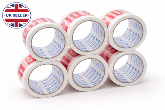 Fragile Packing Tape 6 Roll Pack – 48mm x 50m Strong Printed Adhesive Tape for Parcels Boxes & Fragile Items