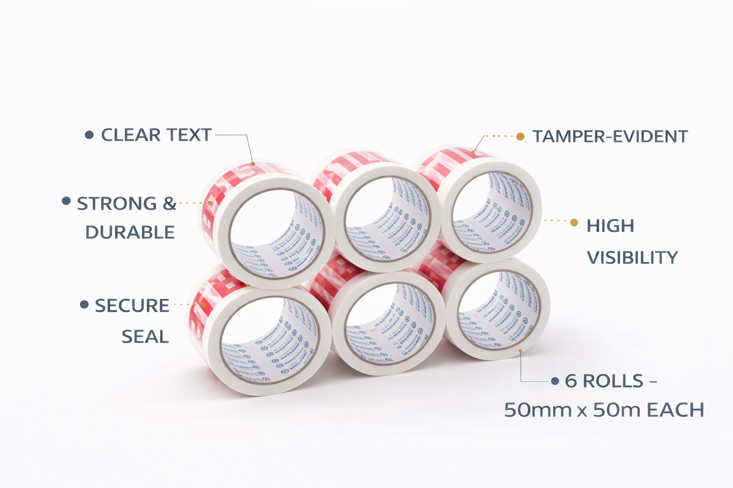 Fragile Packing Tape 6 Roll Pack – 48mm x 50m Strong Printed Adhesive Tape for Parcels Boxes & Fragile Items