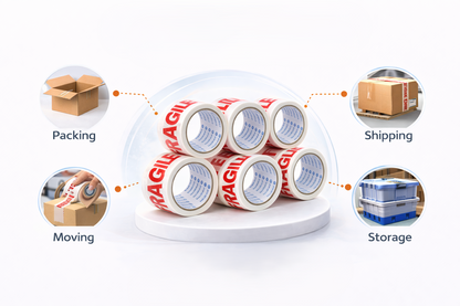 Fragile Packing Tape 6 Roll Pack – 48mm x 50m Strong Printed Adhesive Tape for Parcels Boxes & Fragile Items
