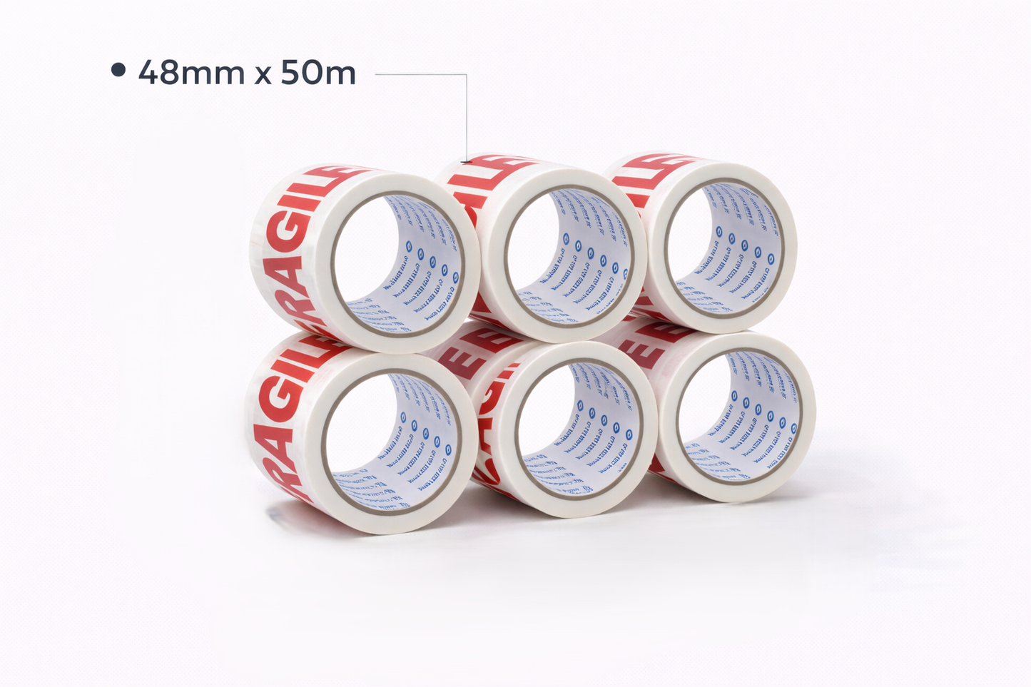 Fragile Packing Tape 6 Roll Pack – 48mm x 50m Strong Printed Adhesive Tape for Parcels Boxes & Fragile Items