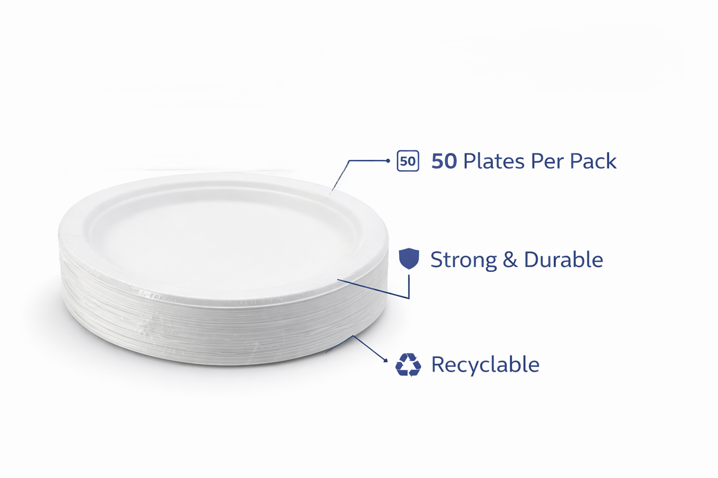 50 Pack 10 Inch White Eco Friendly Disposable Plates – Heavy Duty 26cm Sugarcane Plates for Parties & BBQs