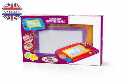 Kids Magnetic Drawing Board with Stamps – Mess Free Doodle & Sketch Pad Toy for Toddlers & Young Children