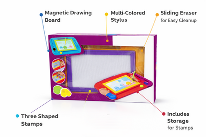Kids Magnetic Drawing Board with Stamps – Mess Free Doodle & Sketch Pad Toy for Toddlers & Young Children