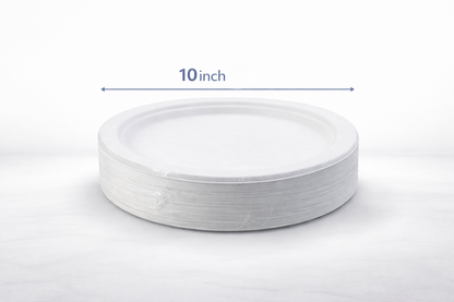 50 Pack 10 Inch White Eco Friendly Disposable Plates – Heavy Duty 26cm Sugarcane Plates for Parties & BBQs