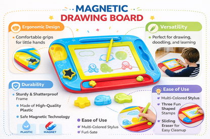 Kids Magnetic Drawing Board with Stamps – Mess Free Doodle & Sketch Pad Toy for Toddlers & Young Children