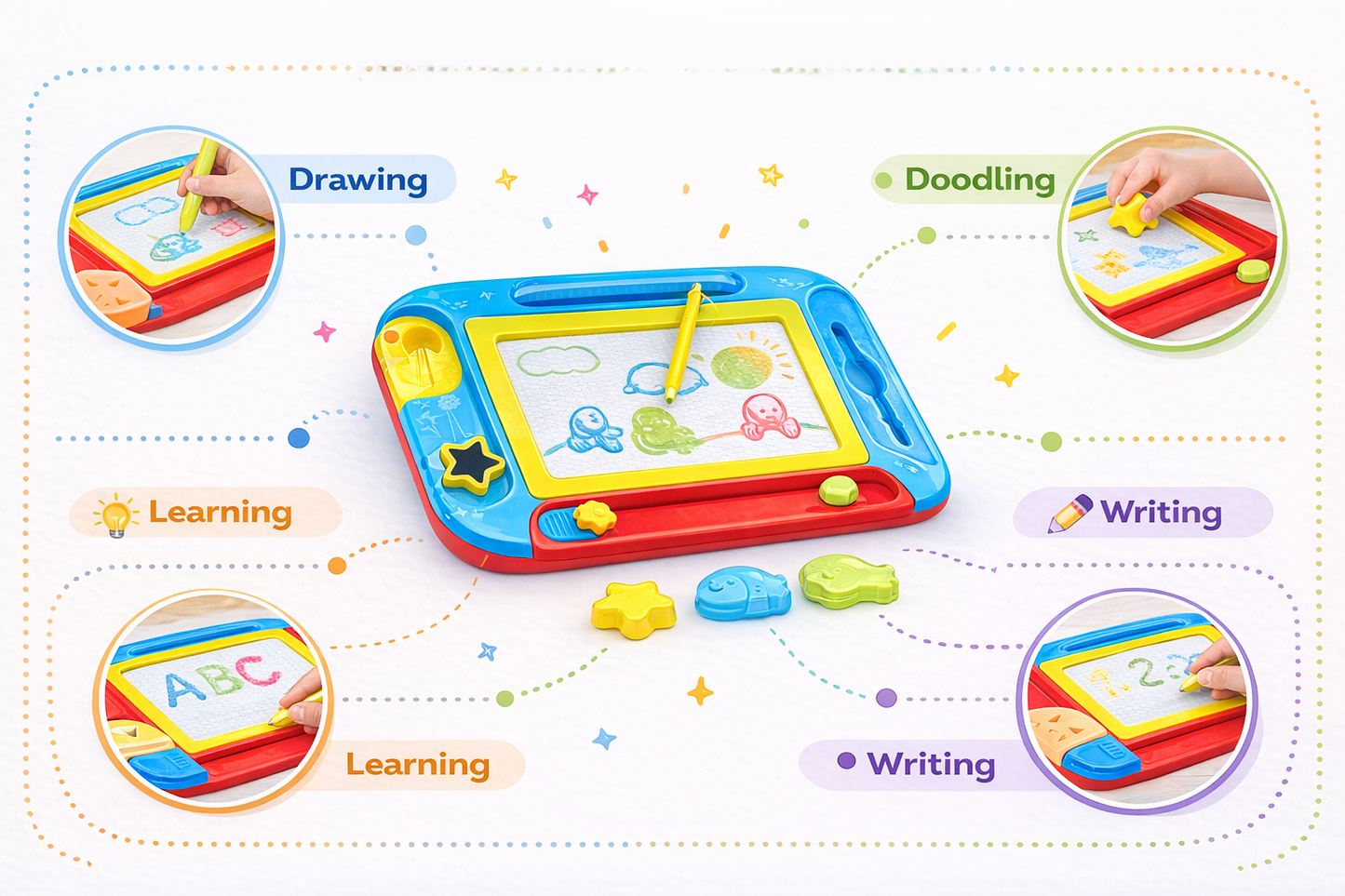 Kids Magnetic Drawing Board with Stamps – Mess Free Doodle & Sketch Pad Toy for Toddlers & Young Children
