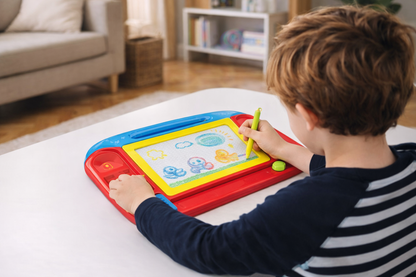 Kids Magnetic Drawing Board with Stamps – Mess Free Doodle & Sketch Pad Toy for Toddlers & Young Children