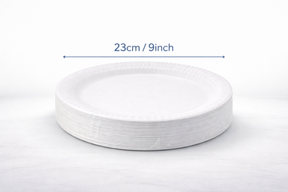100 Pack White Paper Plates 23cm 9 Inch – Large Disposable Party Plates for BBQs Buffets & Outdoor Events