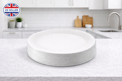 100 Pack White Paper Plates 23cm 9 Inch – Large Disposable Party Plates for BBQs Buffets & Outdoor Events
